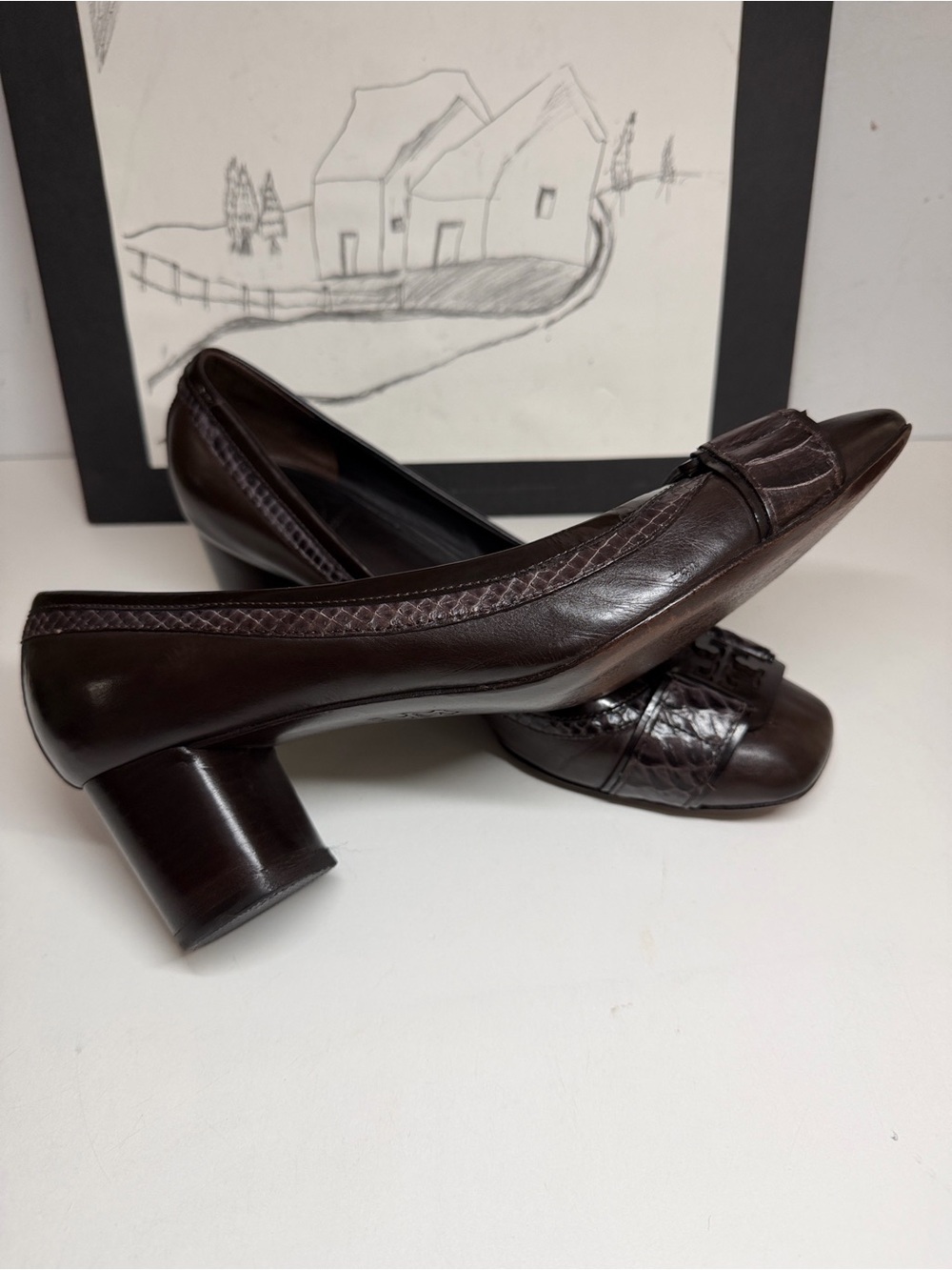 Tory Burch Odessa Brown Snake Skin Brown Heeled Pumps Women’s Size 10 M